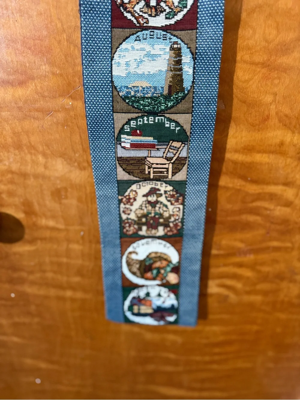 Vintage Long Narrow Tapestry with Months of Year Wall Door Hanging - 35 x 4